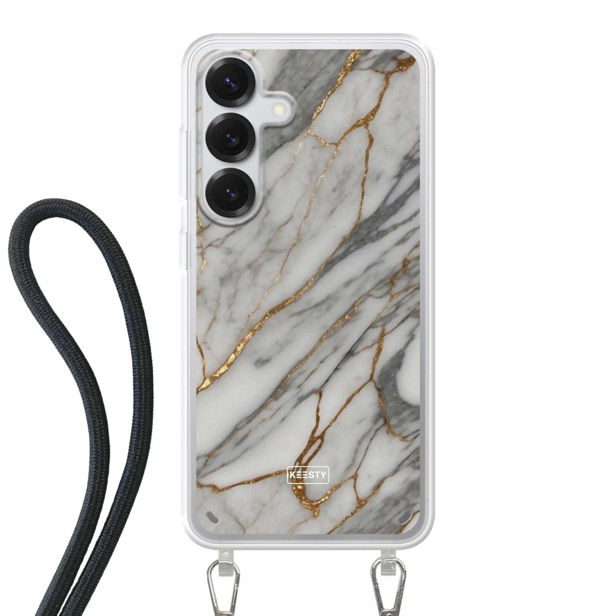 Telefoonhoesje ontwerpen - Marble White - Hoesje met koord