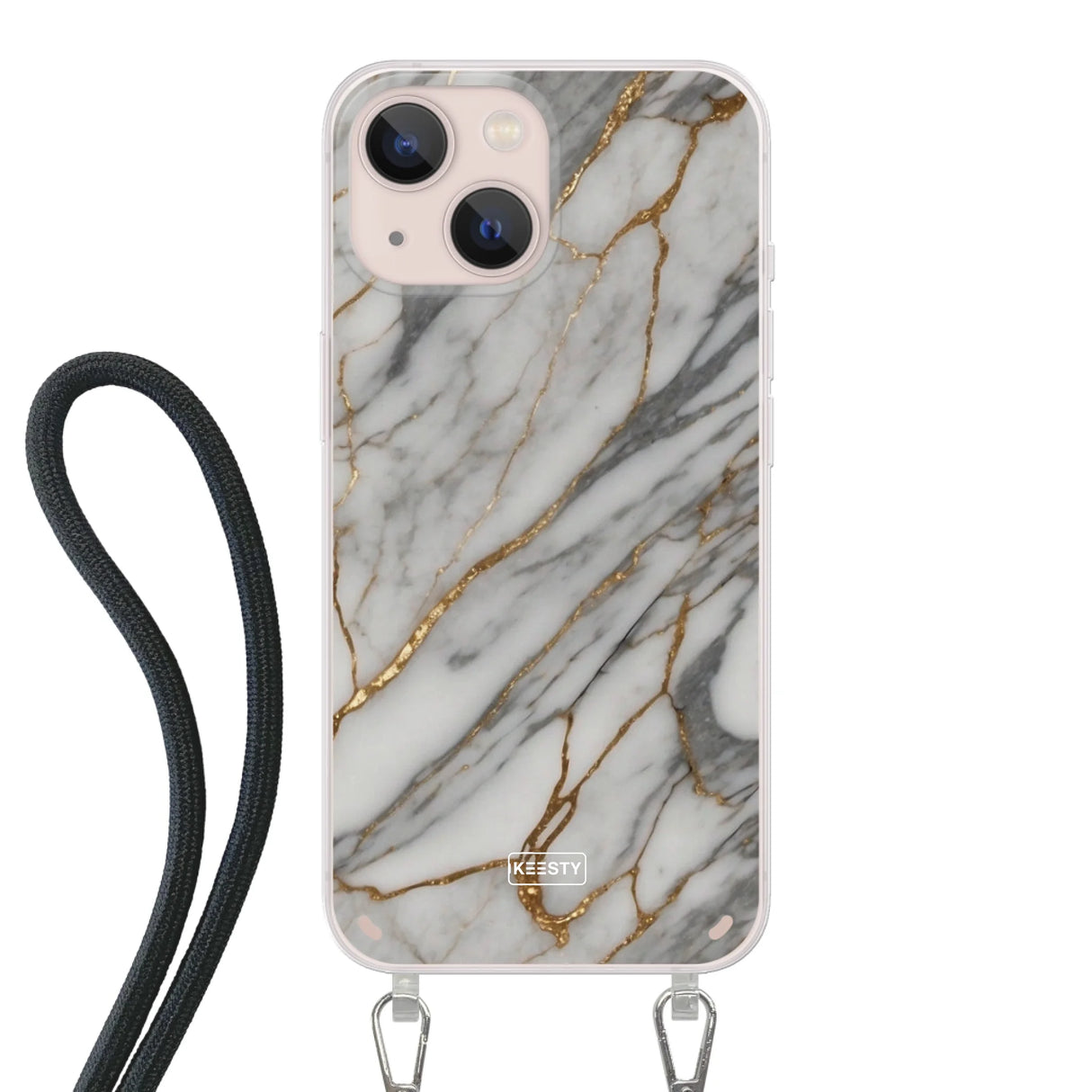 Telefoonhoesje ontwerpen - Marble White - Hoesje met koord