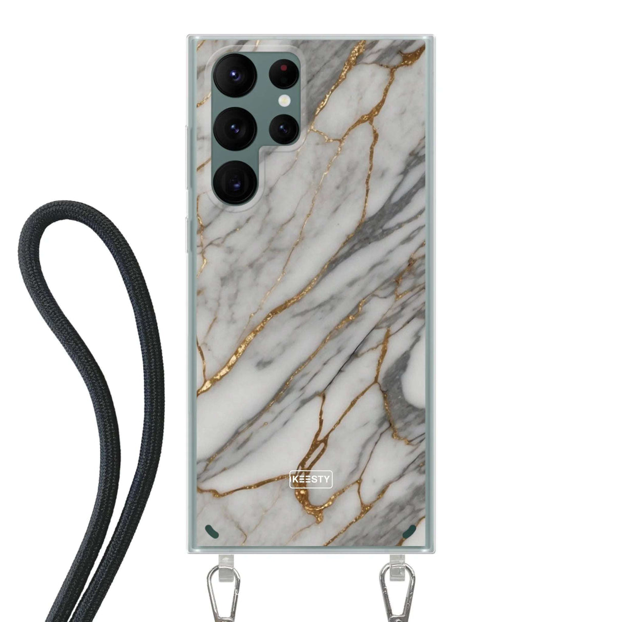 Telefoonhoesje ontwerpen - Marble White - Hoesje met koord
