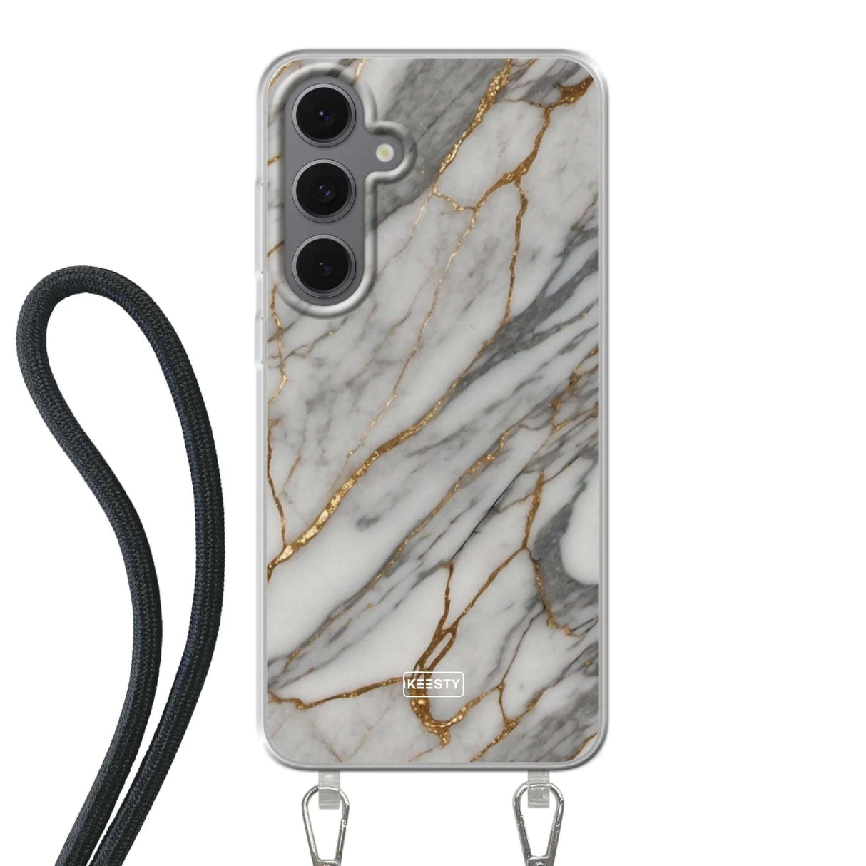 Telefoonhoesje ontwerpen - Marble White - Hoesje met koord