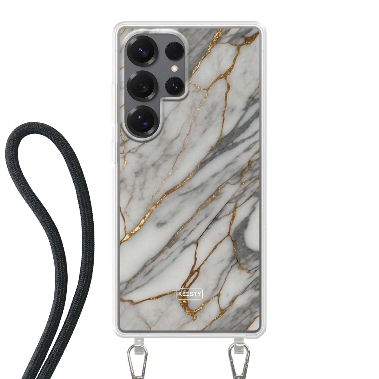 Telefoonhoesje ontwerpen - Marble White - Hoesje met koord