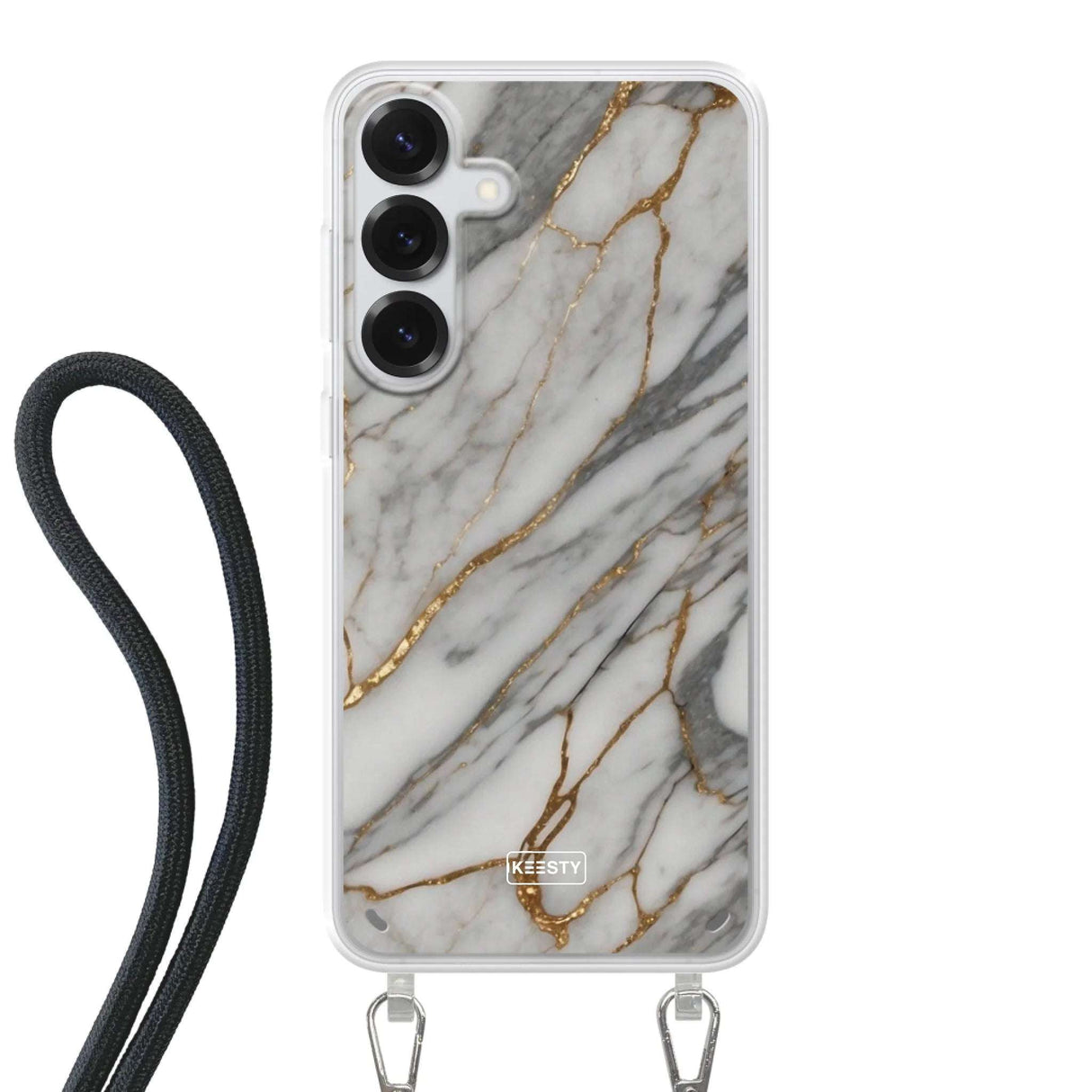 Telefoonhoesje ontwerpen - Marble White - Hoesje met koord