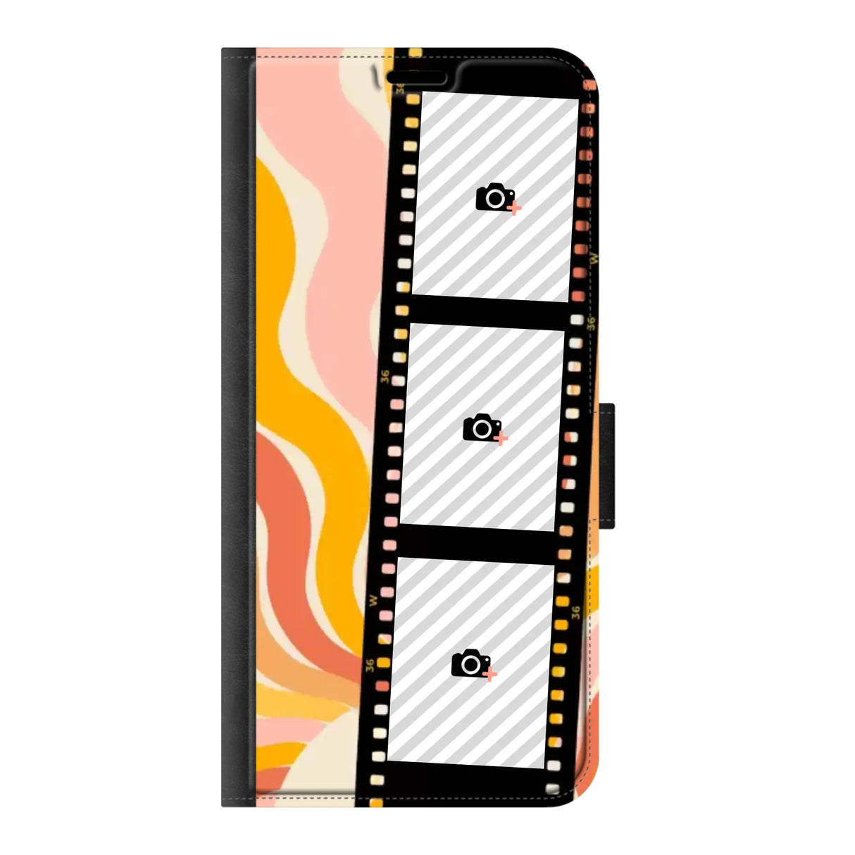 Samsung A55 wallet case front printed zwart