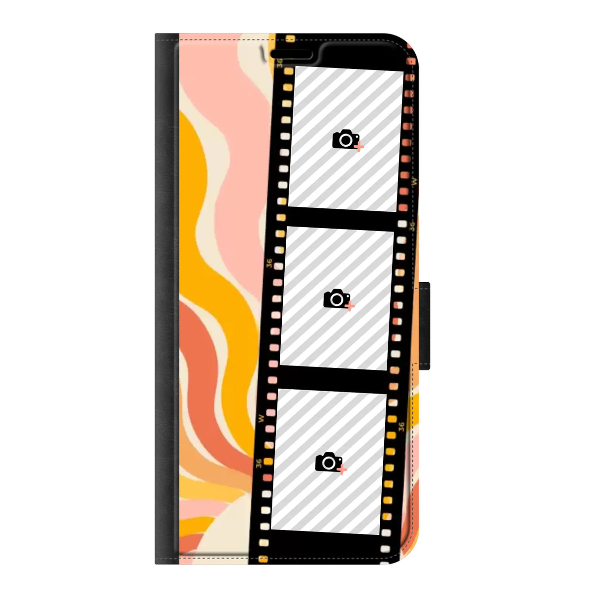 Samsung A35 wallet case front printed zwart