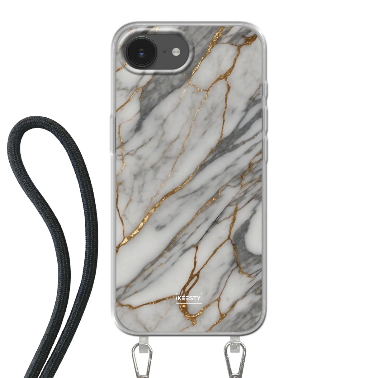  Telefoonhoesje ontwerpen met koord Marble Black Apple iPhone Xr