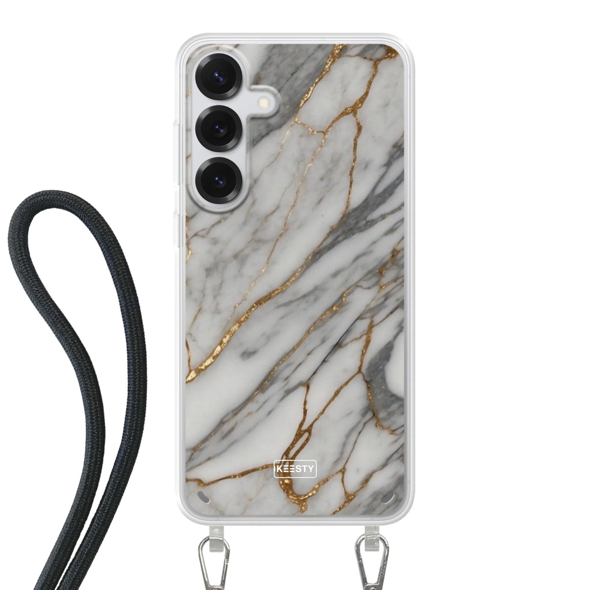  Telefoonhoesje ontwerpen met koord Marble Black Apple iPhone 12 & 12 Pro