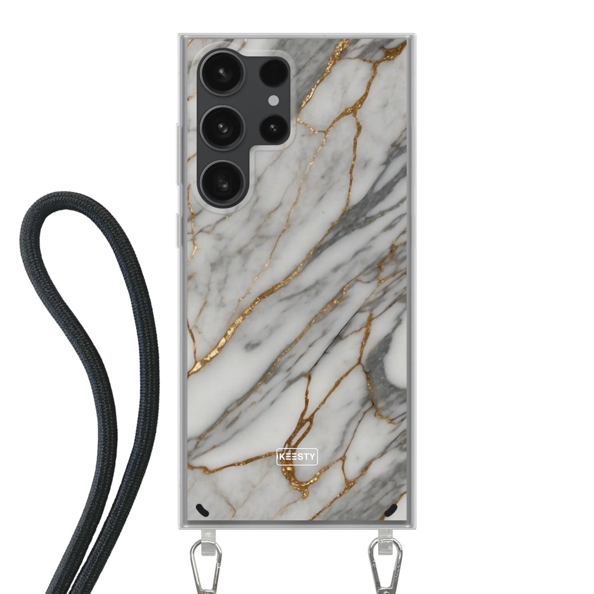  Telefoonhoesje ontwerpen met koord Marble Black Apple iPhone 14 Plus