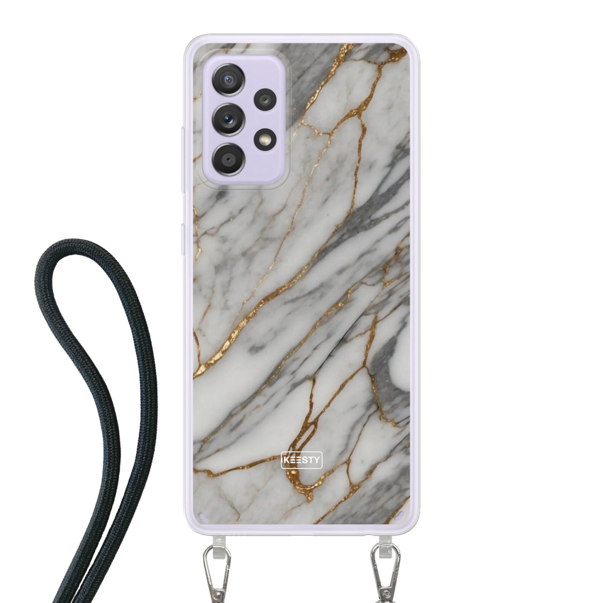  Telefoonhoesje ontwerpen met koord Marble Black Apple iPhone 16