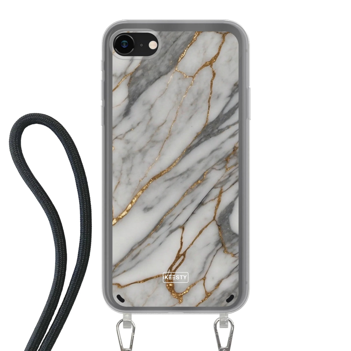  Telefoonhoesje ontwerpen met koord Marble Black Apple iPhone X & XS