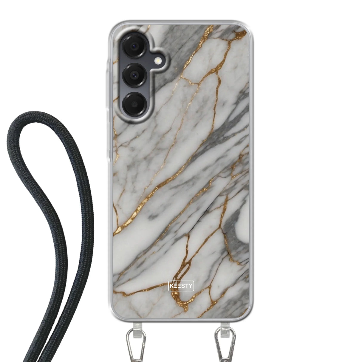  Telefoonhoesje ontwerpen met koord Marble Black Apple iPhone 16 Pro