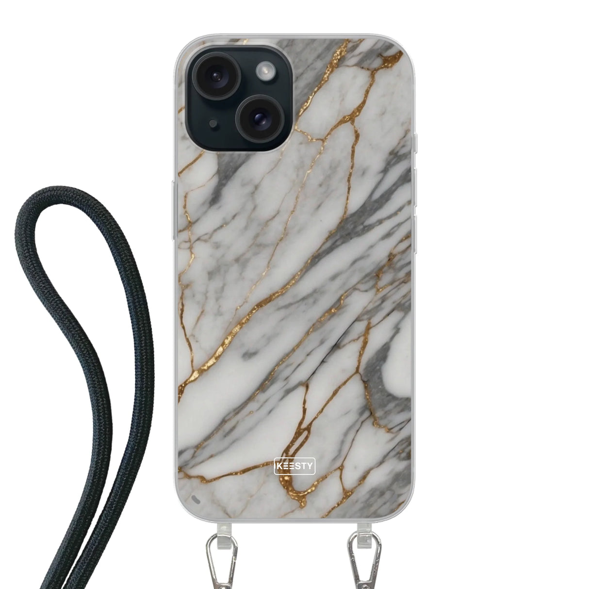  Telefoonhoesje ontwerpen met koord Marble Black Samsung Galaxy S22 Ultra