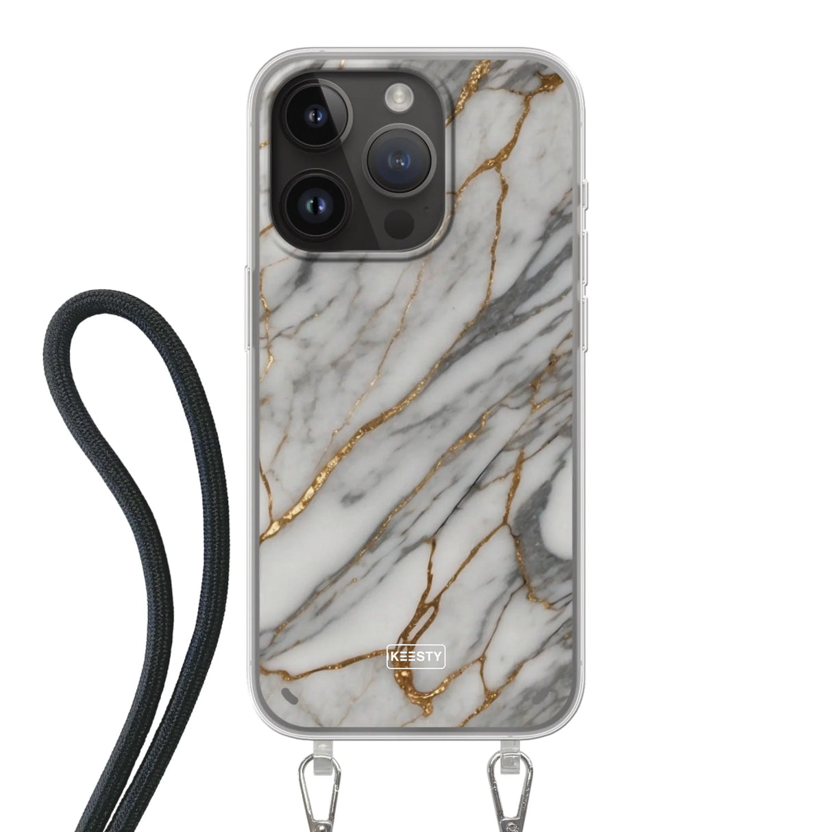  Telefoonhoesje ontwerpen met koord Marble Black Samsung Galaxy S23 Ultra