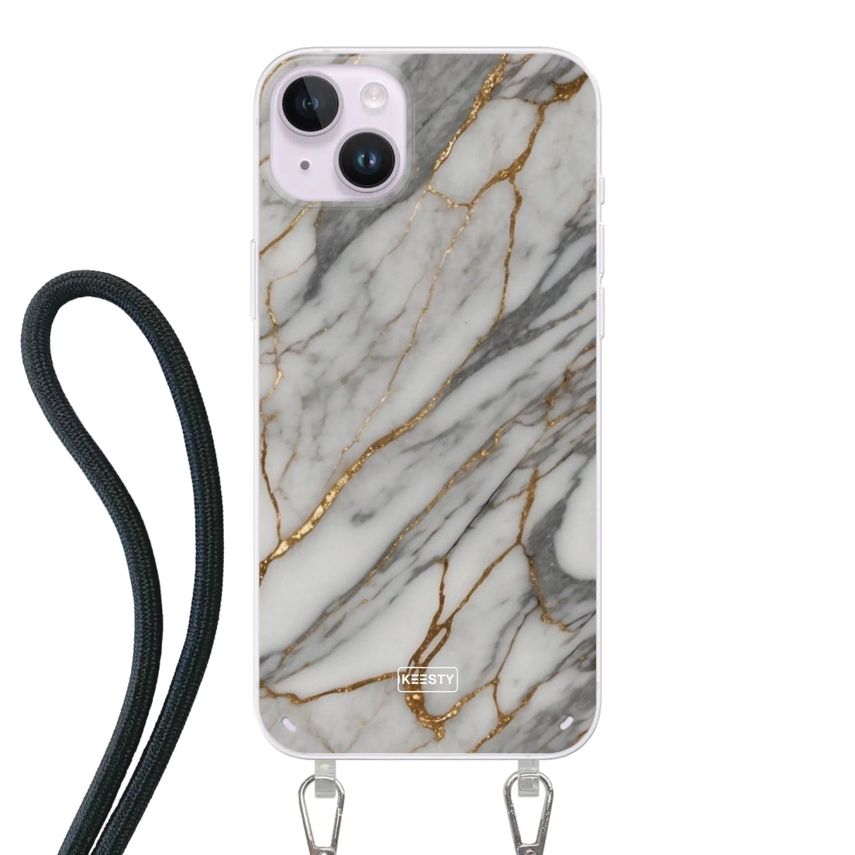  Telefoonhoesje ontwerpen met koord Marble Black Samsung Galaxy S24