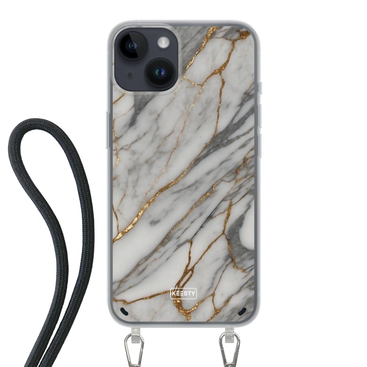  Telefoonhoesje ontwerpen met koord Marble Black Samsung Galaxy S24 FE