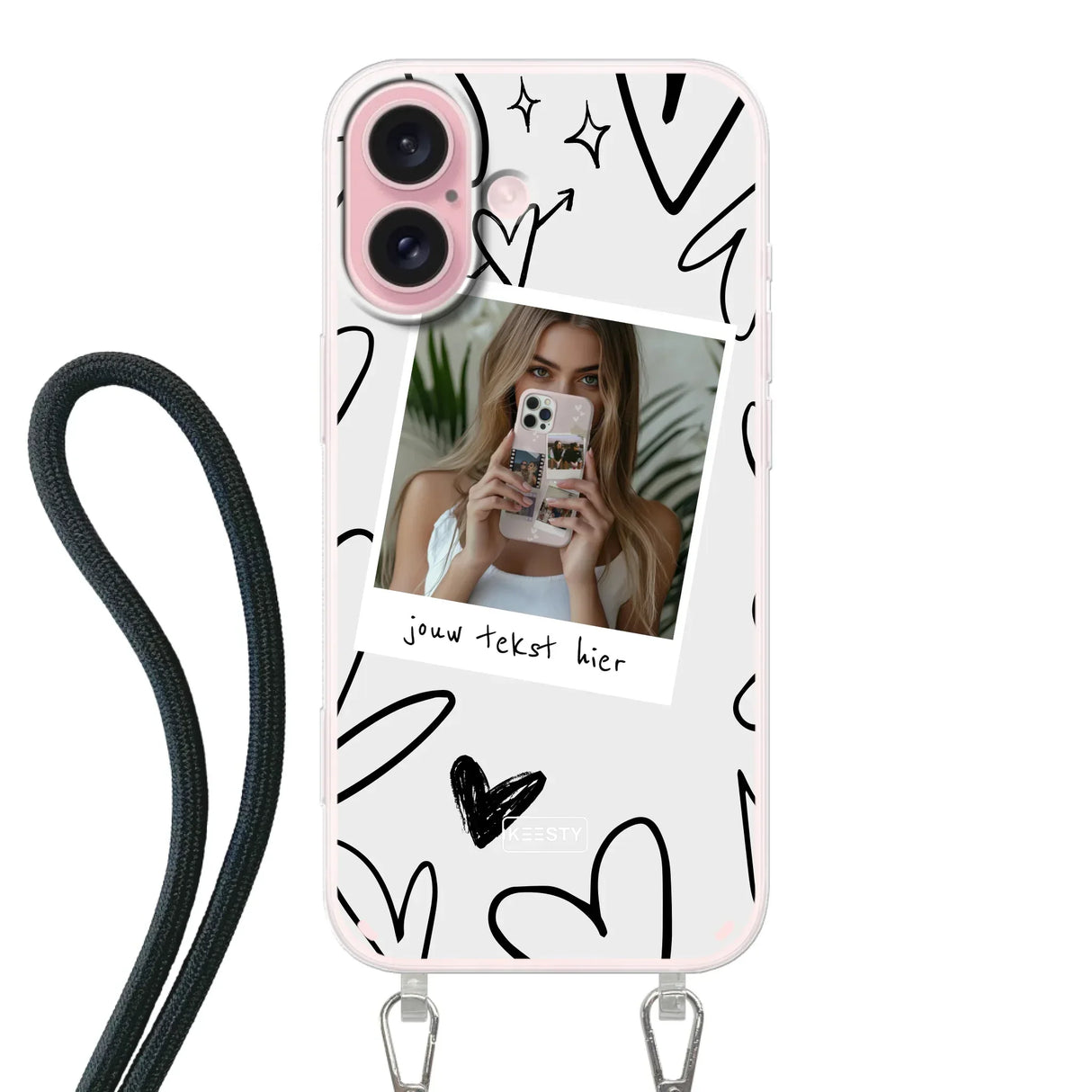 Apple iPhone 16 Crossbody case (back printed, transparent)