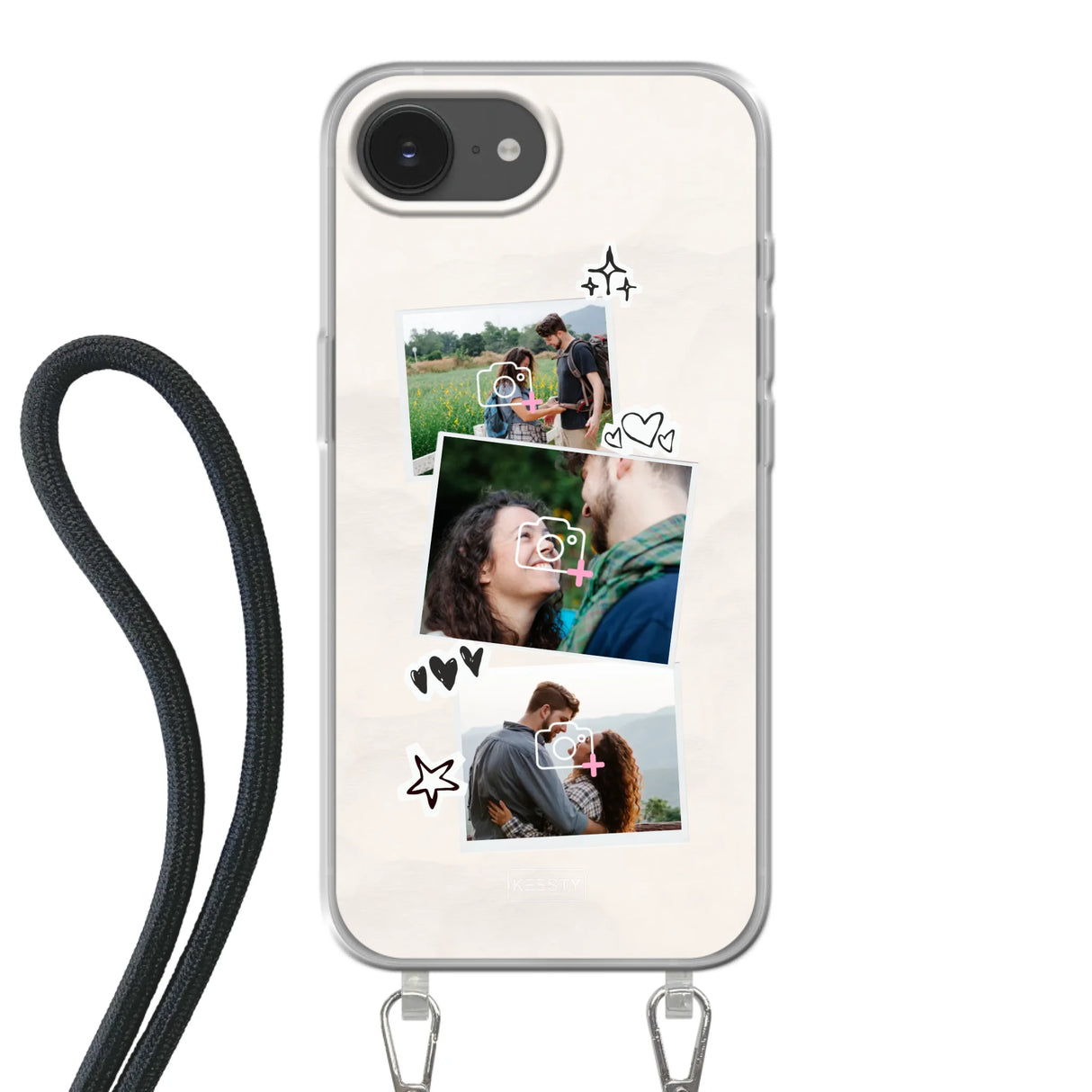 Apple iPhone 16e Crossbody case (back printed, transparent)