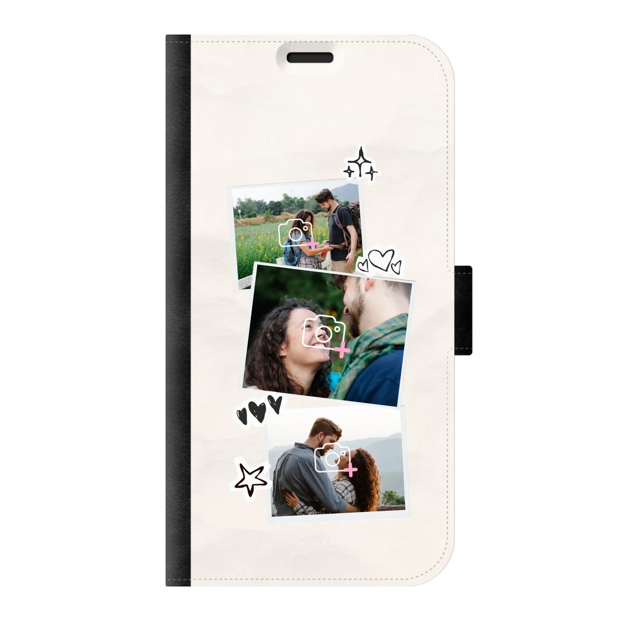Apple iPhone 14 wallet case front printed zwart