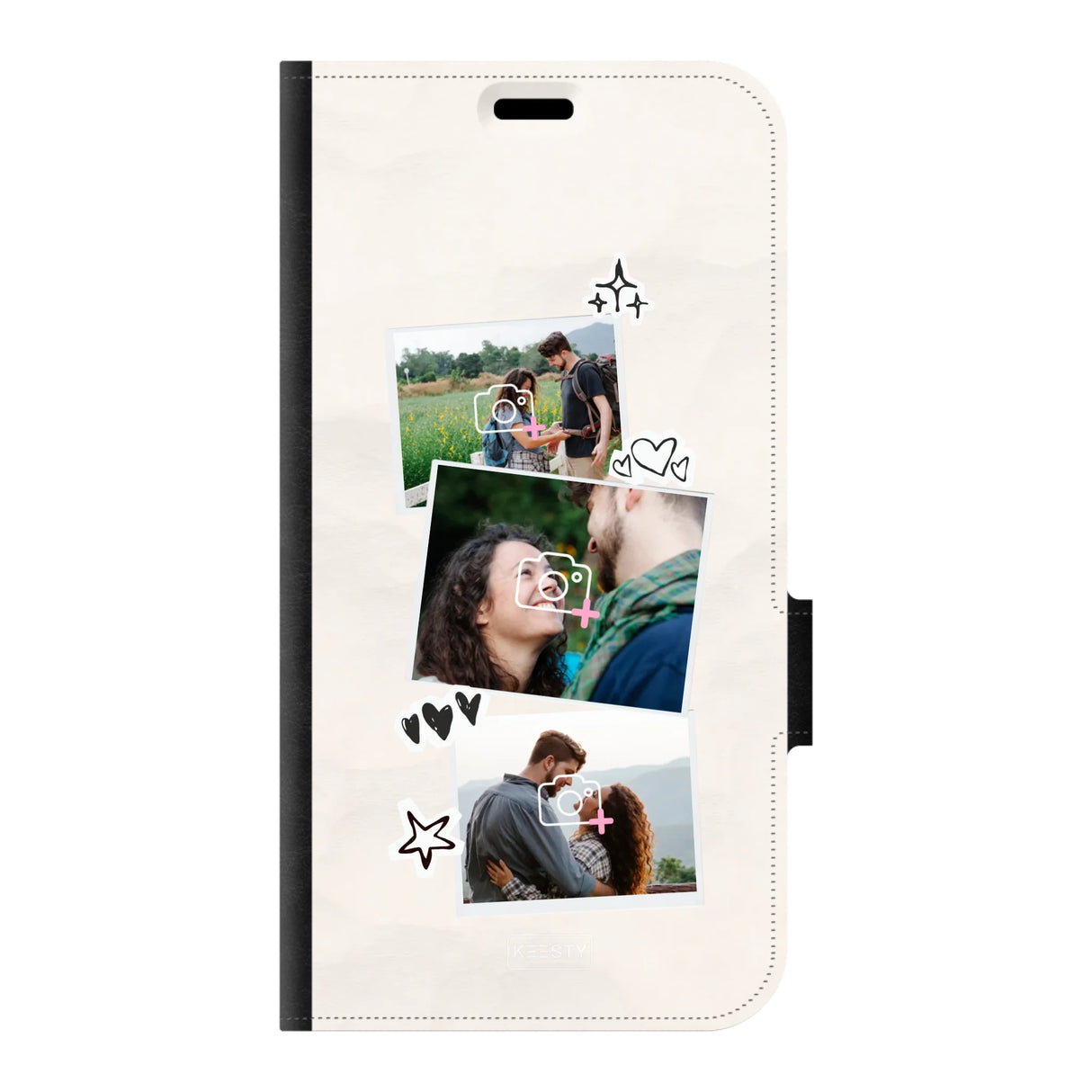 Apple iPhone 15 wallet case front printed zwart