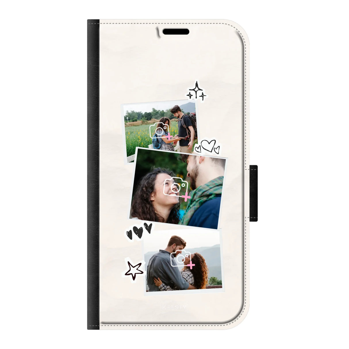 Apple iPhone 16 wallet case front printed zwart
