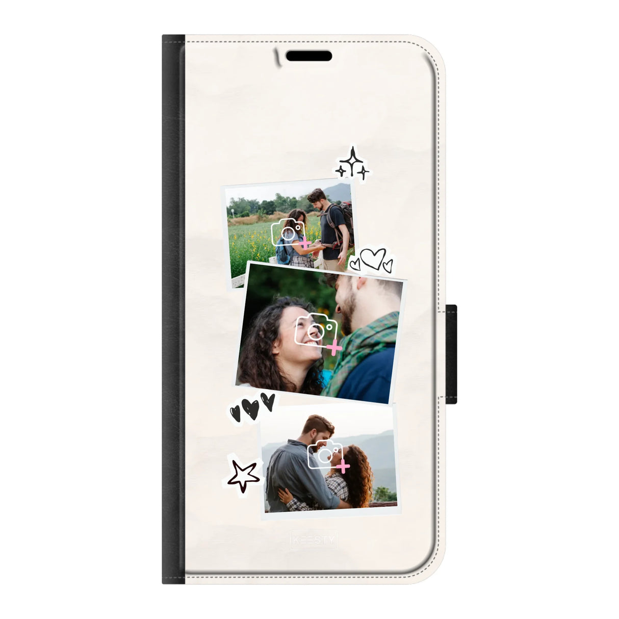 Apple iPhone 17 wallet case front printed zwart