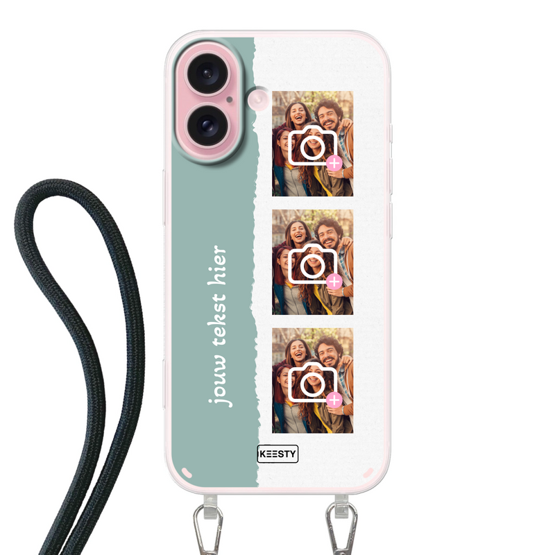 Foto op hoesje met afneembaar koord in het groen