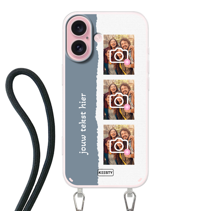 Foto op hoesje met afneembaar koord in het blauw