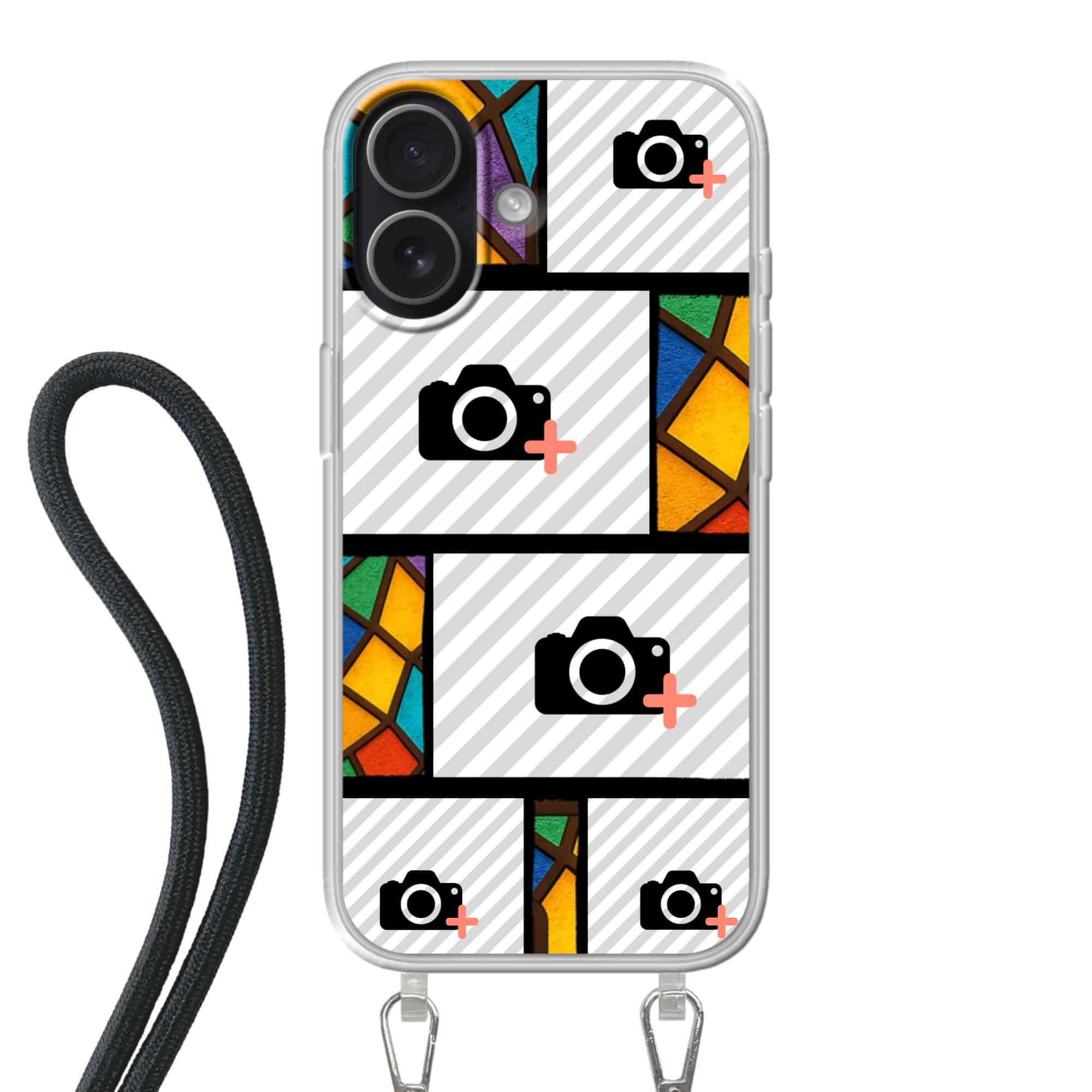 foto op hoesje met koord en glas in lood design