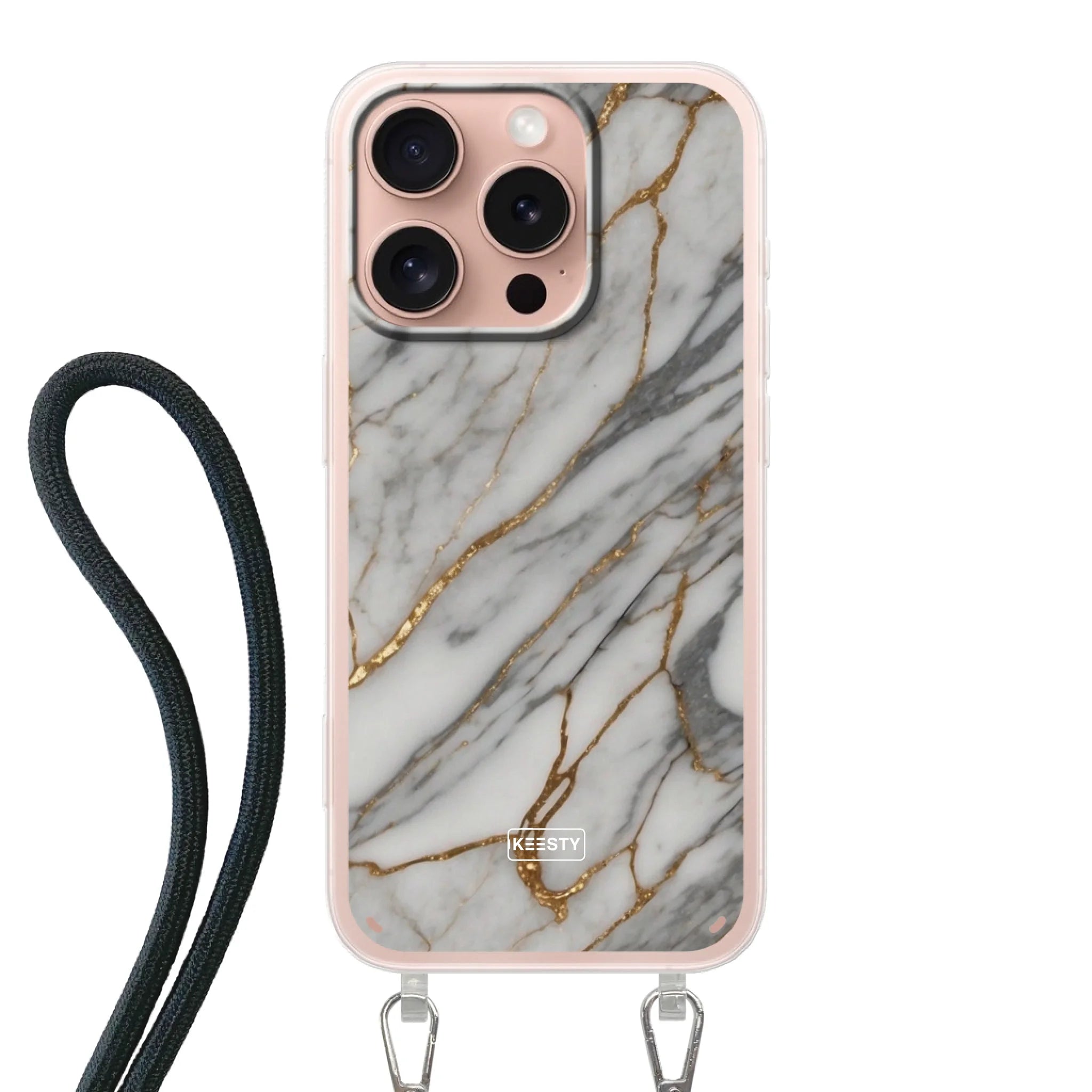 Telefoonhoesje ontwerpen - Marble White - Hoesje met koord