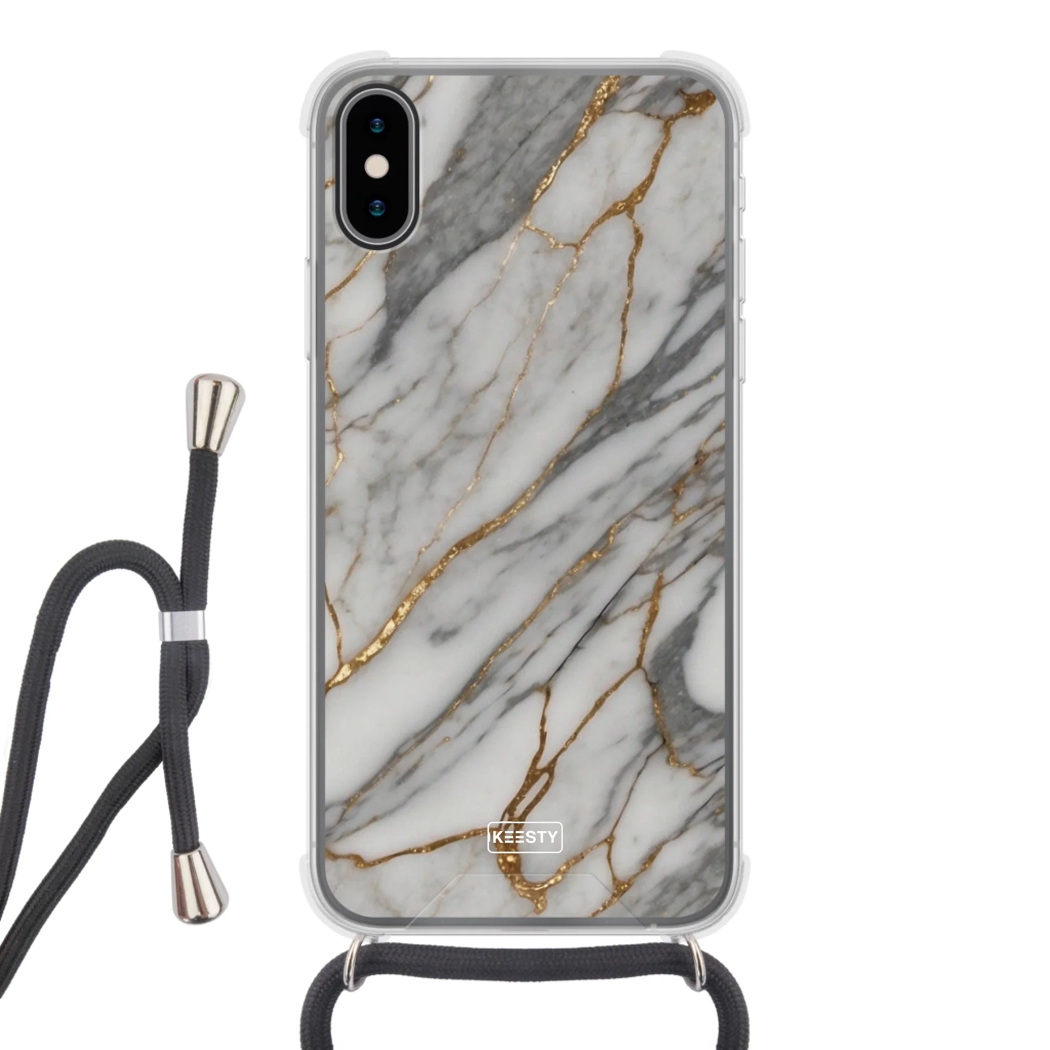 Telefoonhoesje ontwerpen met koord Marble Black Apple iPhone 16e