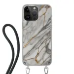 Telefoonhoesje ontwerpen met koord Marble Black Samsung Galaxy S23